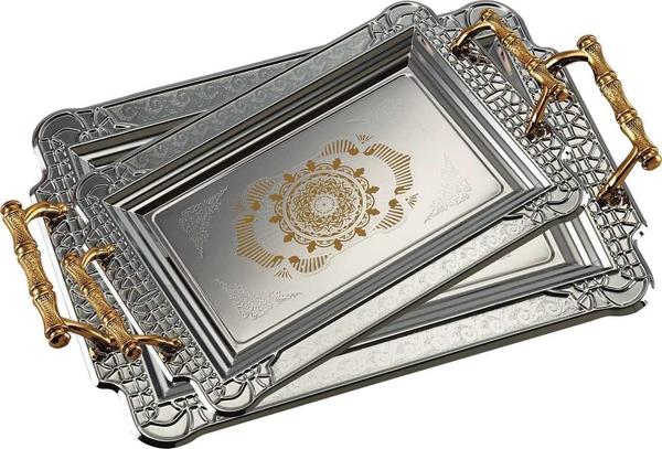 Schäfer Köşeli Tepsi Seti 2 Parça Altın Gümüş