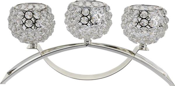 Dematex 3'lü Lüks El Yapımı Kristal Taşlı Mumluk - Gümüş