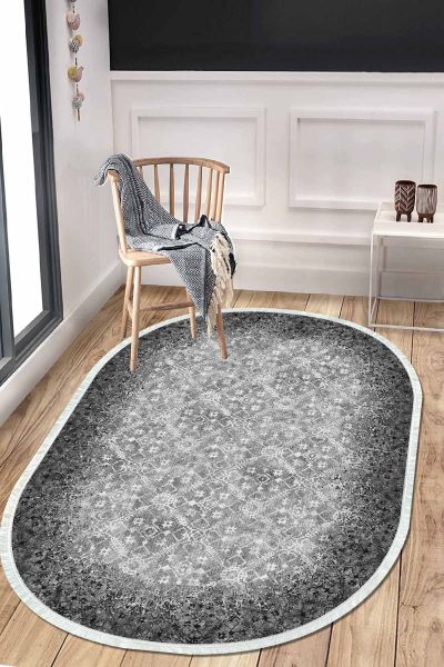 Birkilim Oval Yıkanabilir İpeksi Kaymaz Taban Dekoratif Halı | MLN-IP-O-HT-245