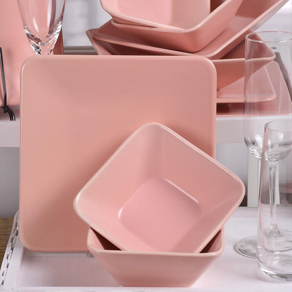 Siera Mat Ensemble de salle à manger carré rose clair 24 pièces pour 6 personnes | Keramika
