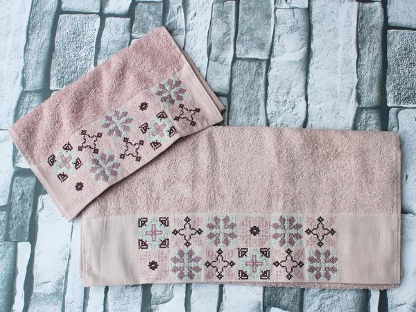 Çeyiz Diyarı Ambra Nakışlı 2 Li Havlu Takımı Pudra