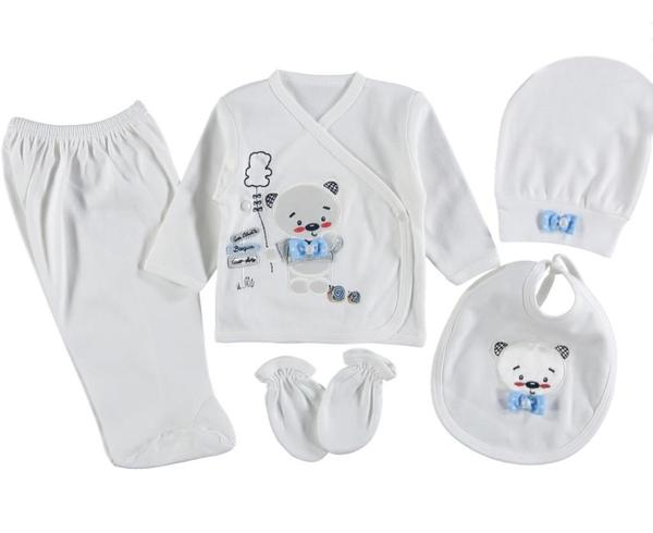 Baloon Bear Hastane Çıkışı Bebek Zıbın Seti 5 Parça Mavi