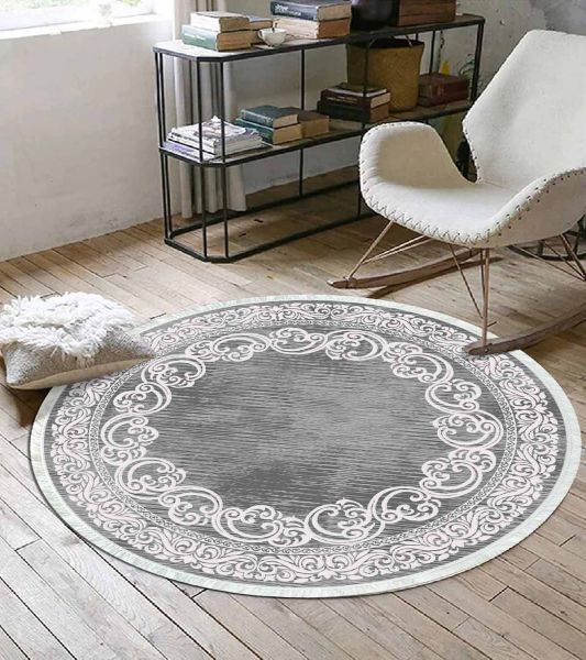 Birkilim Yuvarlak Yıkanabilir Dekoratif Halı İpeksi Kaymaz Taban | MLN-IP-YU-HK-105