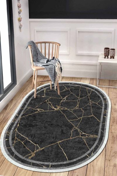 Birkilim Oval Yıkanabilir İpeksi Kaymaz Taban Dekoratif Halı | MLN-IP-O-HT-366