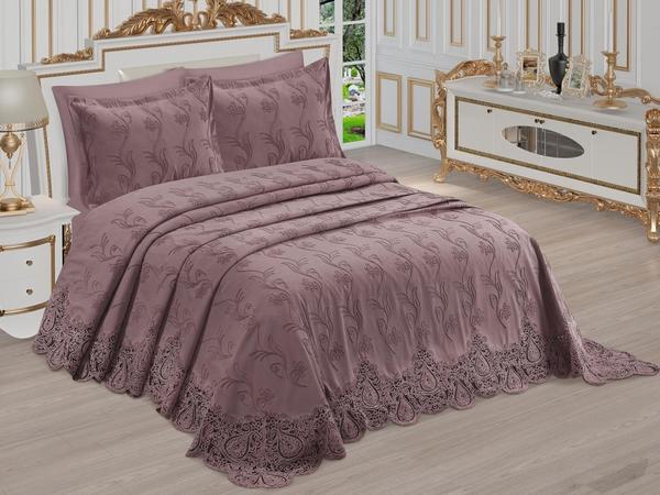 Çeyiz Diyarı Palmira Nakışlı Şönil Pike Takımı Mürdüm