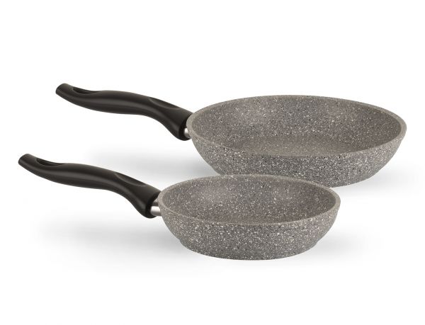 003-01-GRANITTE ENSEMBLE DE POÊLES EN GRANIT GRIS 2 PIÈCES