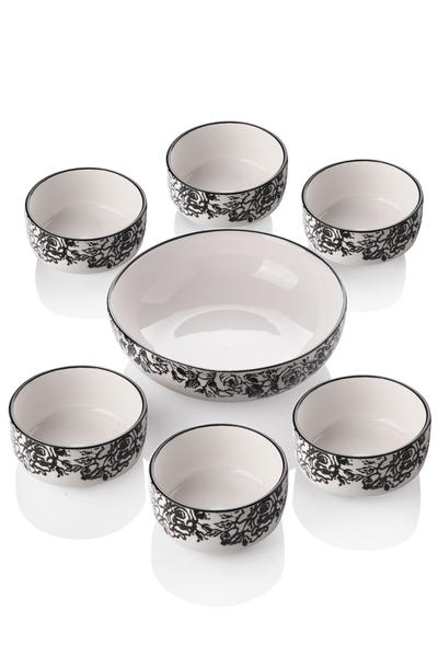 Rosenmuster 7-teiliges Keks- und Kompott-Set