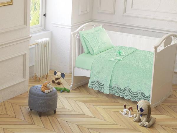 Fransız Güpürlü Bebek Battaniye Takımı Mint