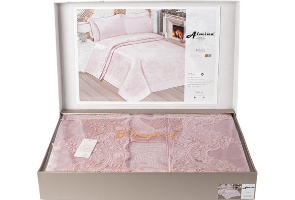 Danteel Home | Pique Set | Bettwäsche | Bettüberwurf | 4 Teilig | Pink | Dan-0014