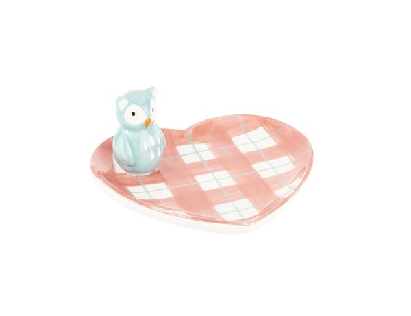 072-06-owl ceramic heart plate 10.1x9.6x5.2cm