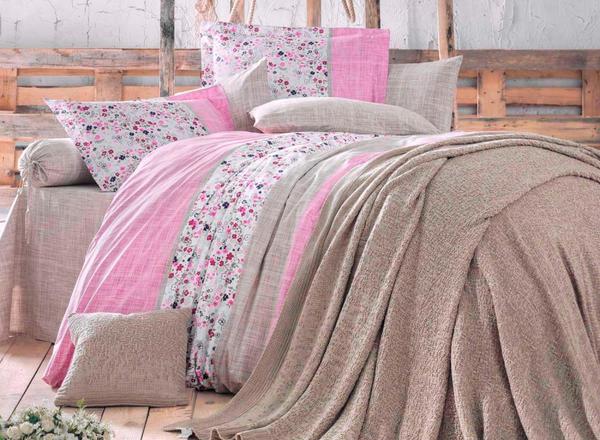 Clasy Roya Çift Kişilik Örgü Battaniyeli Nevresim Takımı Pembe