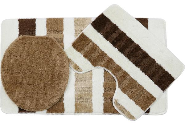 Duygu Çizgi Desenli 3 Parça Banyo Paspas Seti | Kahverengi | Ban-0021