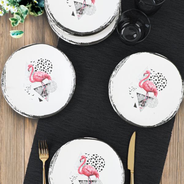 Flamingo Dots Pasta Tabağı 20 Cm 6 Adet - 20286 | Keramika