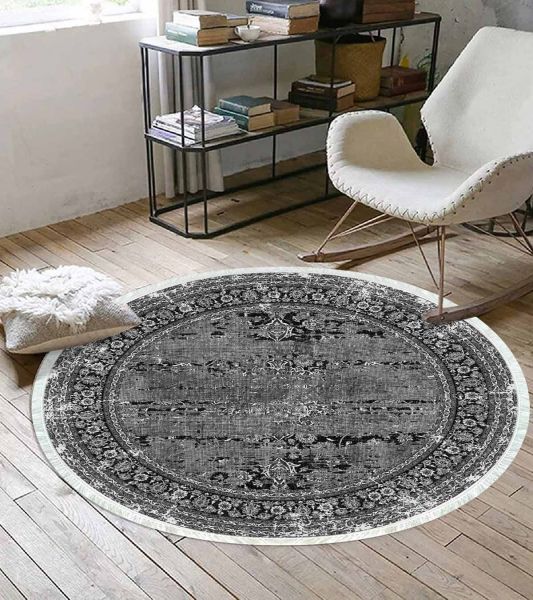 Birkilim Yuvarlak Yıkanabilir Dekoratif Halı İpeksi Kaymaz Taban | MLN-IP-YU-HT-126