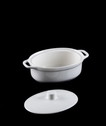 Acar | Bianco Perla Porselen Kapaklı Oval Fırın Kabı 17 cm