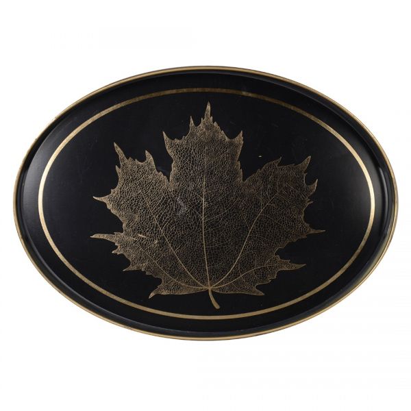 İpek Züccaciye | Siyah Altın Yaprak Desenli Tepsi