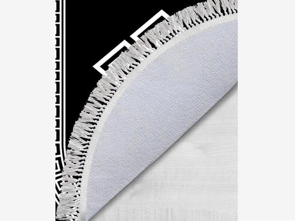 Oval Saçaklı 2'li Banyo Paspas Takımı Sign Siyah Beyaz