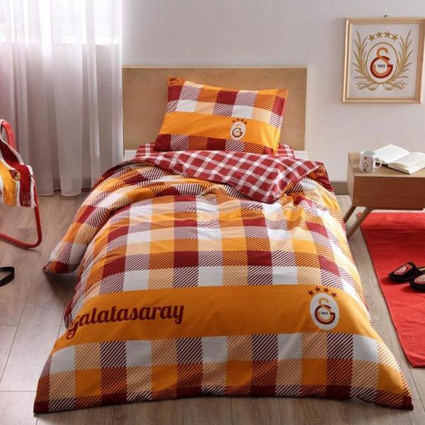 Taç Yatak Nevresim Seti Galatasaray Ekose 3 Parça 160x220 cm