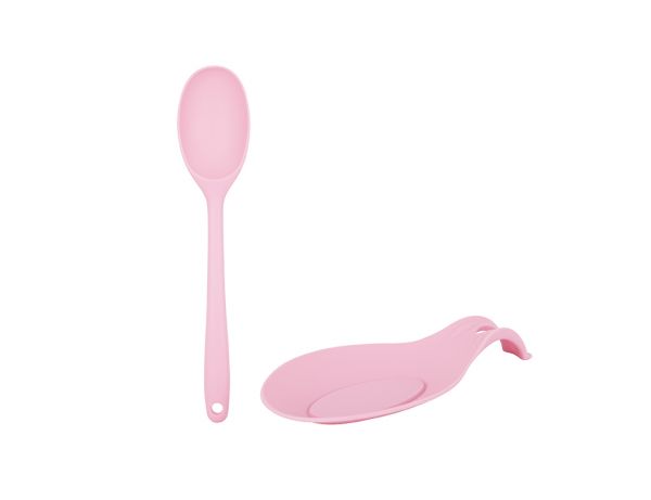 Tantitoni | Pembe Silikon Kaşık ve Kaşık Altlığı Seti