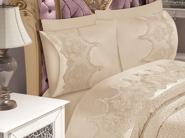 Sedef French Guipure Brokat Piqué Set Cappucino