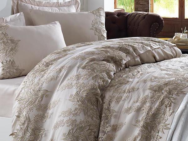 Dantela Mia Fransız Güpürlü Pamuk Saten Gelin Seti Bej | Dantela