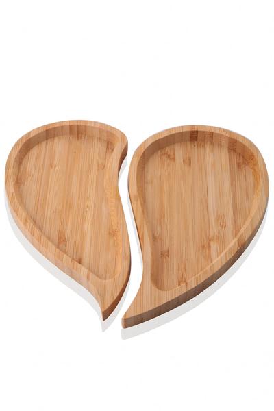 2 Parçadan Oluşan Bambu Kalp Servis