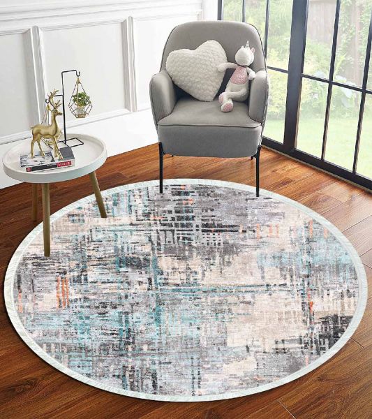 Birkilim Yuvarlak Yıkanabilir Dekoratif Halı İpeksi Kaymaz Taban | MLN-IP-YU-HT-936