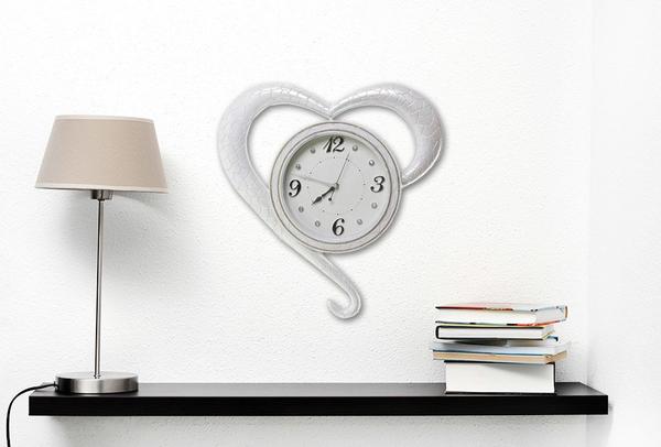 Dekonaz XL Duvar Saati Taşlı Kalp Şekil Beyaz Altın