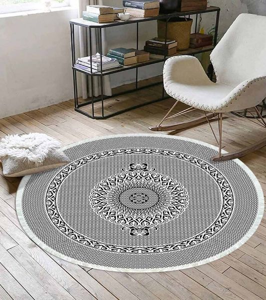 Birkilim Yuvarlak Yıkanabilir Dekoratif Halı İpeksi Kaymaz Taban | MLN-IP-YU-HS-563