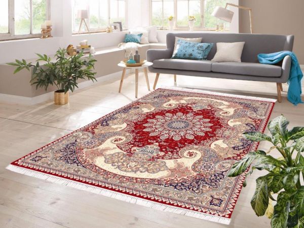 Dijital Baskı Kaymaz Taban Kadife Halı Leva Kırmızı 120x170 Cm