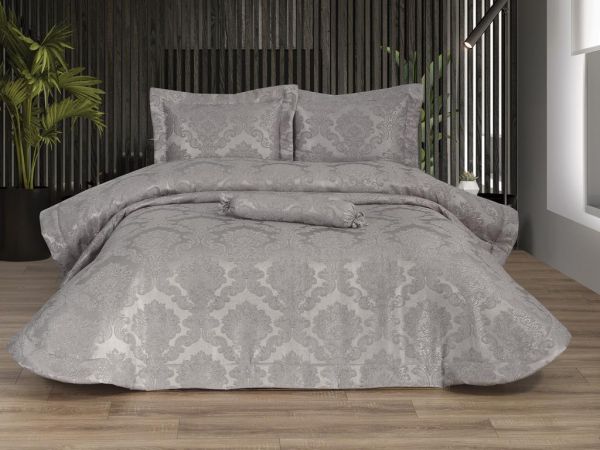 Çeyiz Diyarı Açelya Çift Kişilik Yatak Örtüsü Gri