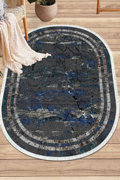 Birkilim Oval Yıkanabilir İpeksi Kaymaz Taban Dekoratif Halı | MLN-IP-O-HY-1266