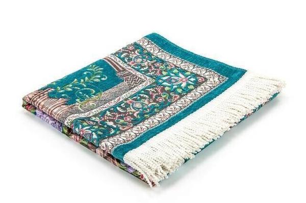 سجادة صلاة شينيل فاخرة بشراشيب من ميتو - لون بترولي