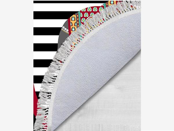 طقم بساط حمام بشراشيب بيضاوية مكون من قطعتين - فيل أحمر