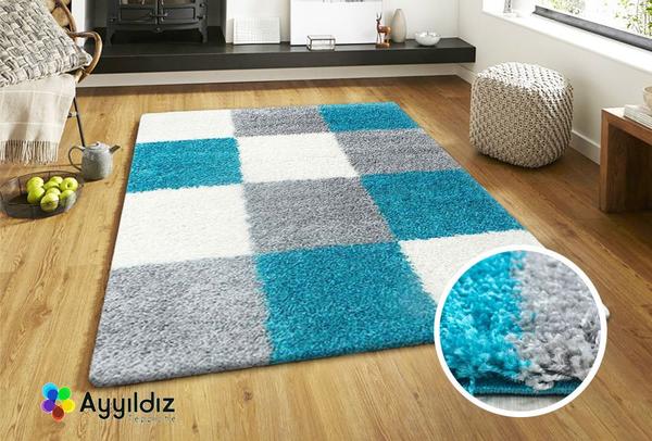Ayyildiz Life Shaggy Kareli Halı 100% PP Shaggy 30mm 2000gr | Turkuaz | 1501Turkis