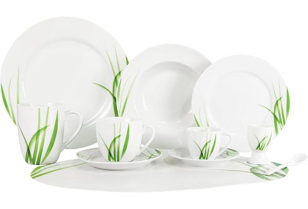 Meadow 66 Teiliger Porzellan Frühstücks Set | Weiß Grün