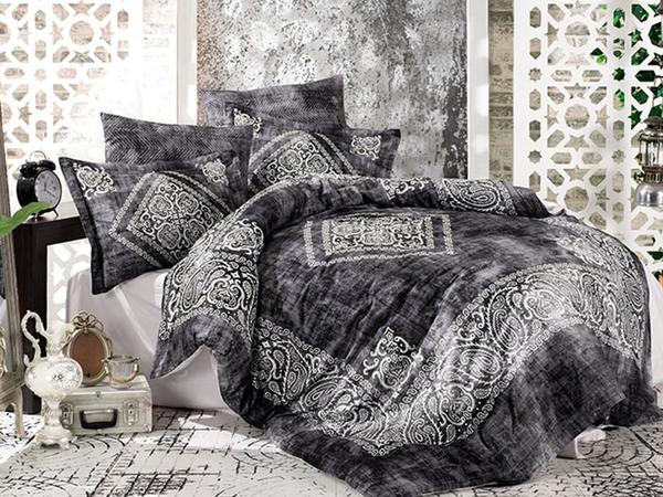 Grace Digital Premium Saten Çift Kişilik Nevresim Takımı Antrasit | Dantela