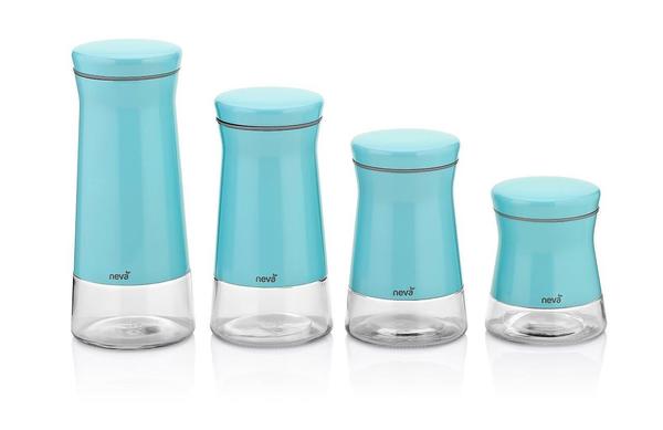 Neva Sweet Cam Kavanoz Seti 4 Adet Turkuaz