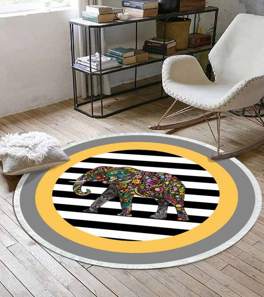 بيركيليم سجادة دائرية قابلة للغسل مزخرفة بقاعدة حريرية غير قابلة للانزلاق | MLN-IP-YU-HS-533