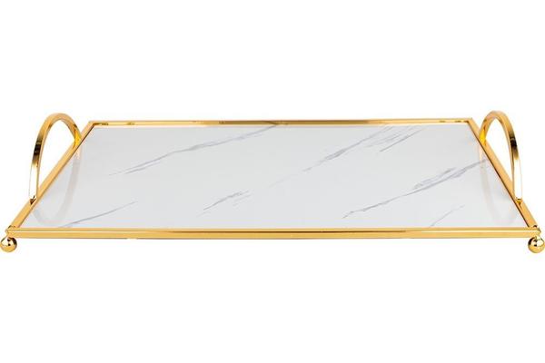 Marmor Desenli Tepsi | Beyaz | 39x26.5 cm | By-mb-g-w