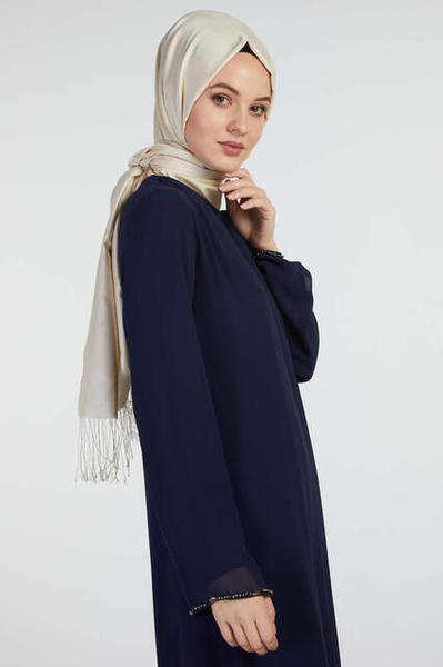 Şükran 35886 Gümüş İncili Ferace Lacivert