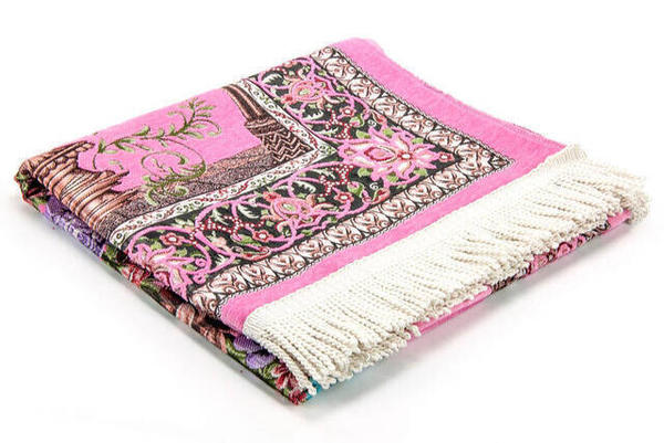 Meto Özel Saçaklı Lüks Şönil Seccade - Pembe Renk