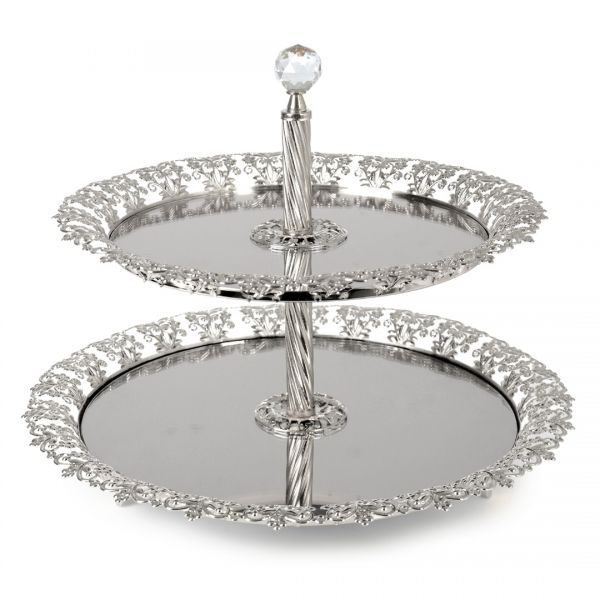 İpek | İşlemeli Metal 2 Katlı Sunum Tabağı 25-30 cm | K0269S