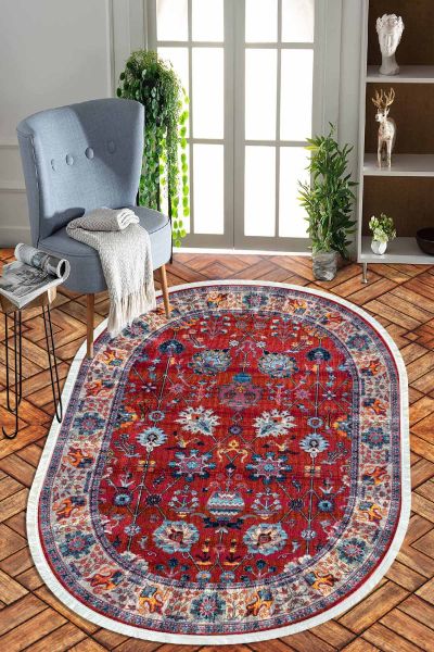 Birkilim Oval Yıkanabilir İpeksi Kaymaz Taban Dekoratif Halı | MLN-IP-O-HT-994