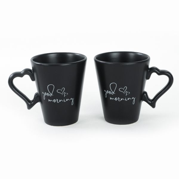 Good Morning / Good Night Siyah Kupa 9 Cm 2 Adet | Keramika