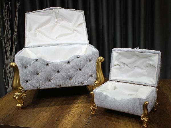 Çeyizlik Kapitoneli İncili Clara 2 Li Çeyiz Sandığı Gri