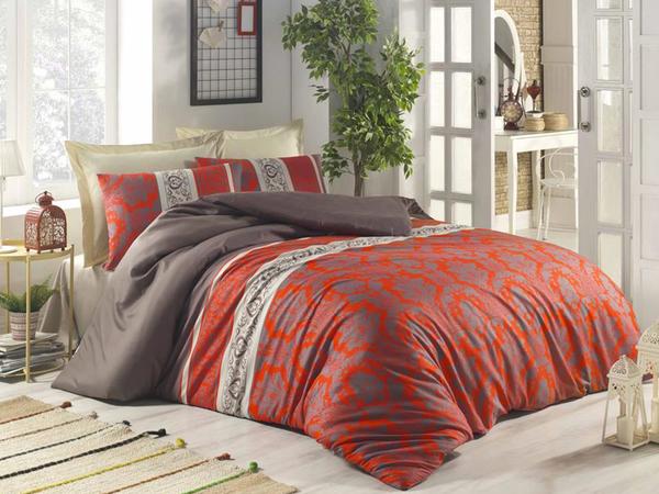 Ensemble housse de couette double 100% coton Karen Rouge
