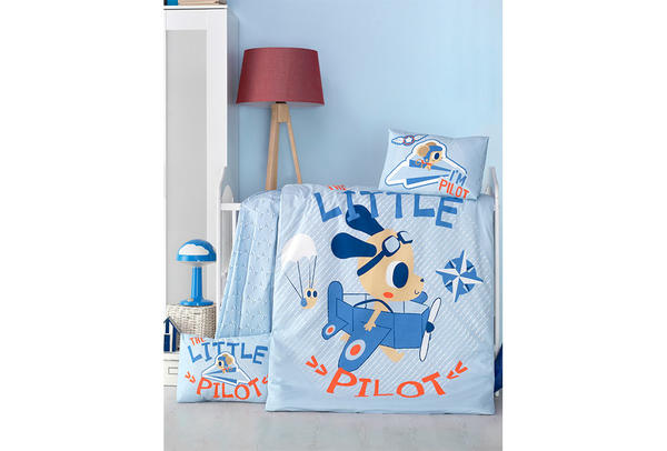 VictoriaHome Nevresim Takımı | Mavi | Karakterli | VH-Little Pilot-100x135