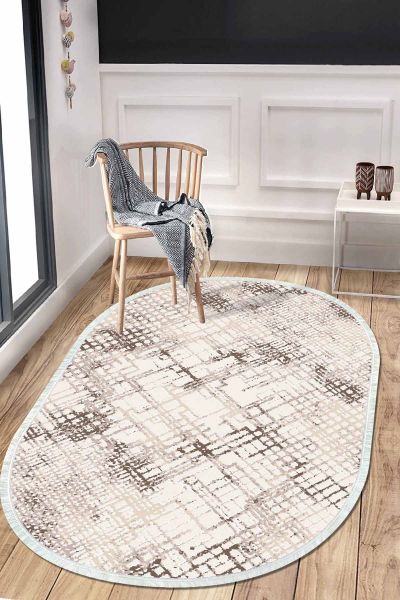 Birkilim Oval Yıkanabilir İpeksi Kaymaz Taban Dekoratif Halı | MLN-IP-O-HT-050