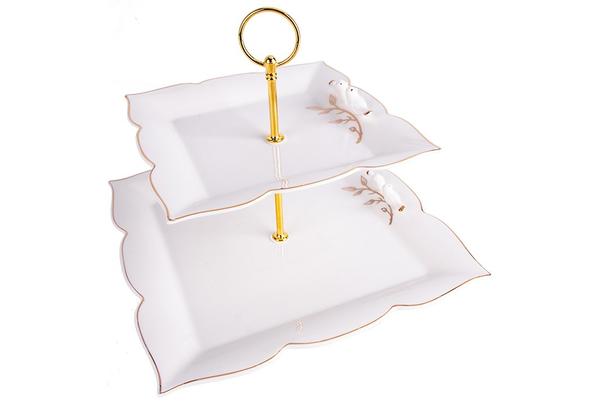 Dematex 2 Katlı Porselen Servis Tabağı | Kare | DTX-57-KARE